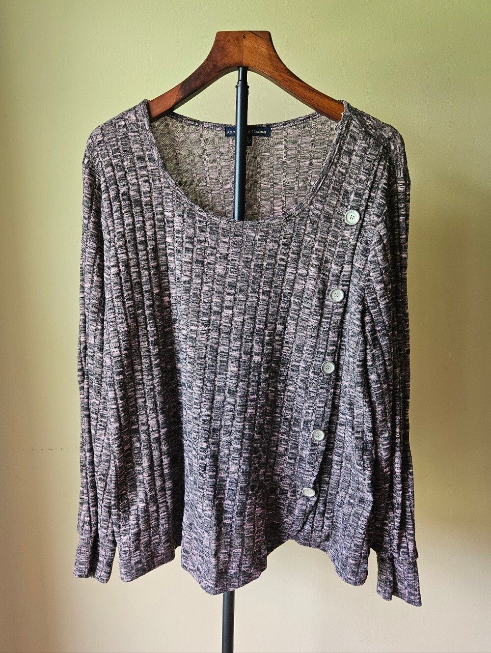 Adrienne Vittadini Heathered Gray and Mauve Ribbed Knit Top Size XL